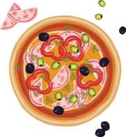 hand drawn pizza with olives and peppers illustration vector