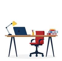 Workplace in office. Cabinet with workspace with table and computer. Concept illustration, flat style vector. vector