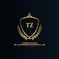 TZ Letter Initial with Royal Template.elegant with crown logo vector, Creative Lettering Logo Vector Illustration.