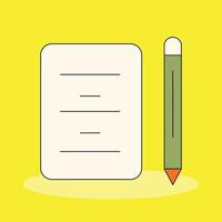 a paper and pen isolated yellow background vector