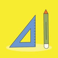 a pencil and ruler isolated yellow background vector