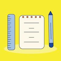 a paper, pen and ruler isolated yellow background vector