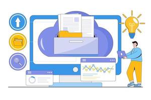 Flat electronic document management concept. Outline design style minimal vector illustration for landing page, web banner, infographics, hero images.