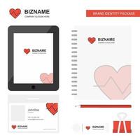 Heart beat Business Logo Tab App Diary PVC Employee Card and USB Brand Stationary Package Design Vector Template