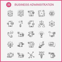 Business Administration Hand Drawn Icons Set For Infographics Mobile UXUI Kit And Print Design Include Internet Setting Setting Gear Globe Tshirt Shirt Sports Eps 10 Vector