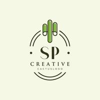 SP Initial letter green cactus logo vector