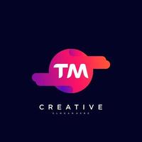 TM Initial Letter logo icon design template elements with wave colorful art. vector
