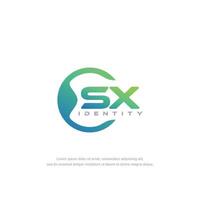 vector de plantilla de logotipo de línea circular de letra inicial sx con mezcla de color degradado