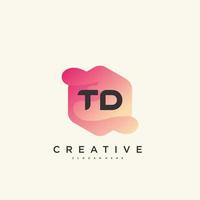 Elementos de plantilla de diseño de icono de logotipo de letra inicial td con arte colorido de onda. vector