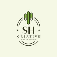 SH Initial letter green cactus logo vector