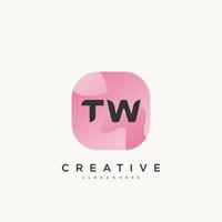 TW Initial Letter logo icon design template elements with wave colorful art. vector