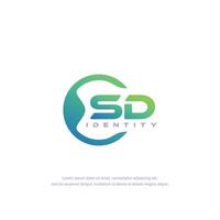 SD Initial letter circular line logo template vector with gradient color blend