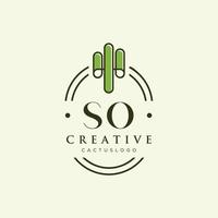 entonces letra inicial vector de logotipo de cactus verde