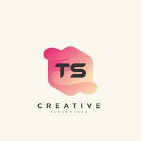 TS Initial Letter logo icon design template elements with wave colorful art. vector