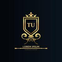 TU Letter Initial with Royal Template.elegant with crown logo vector, Creative Lettering Logo Vector Illustration.