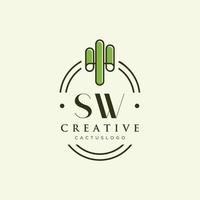 sw letra inicial vector de logotipo de cactus verde