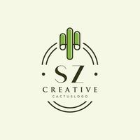 SZ Initial letter green cactus logo vector
