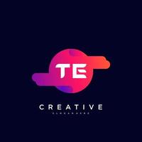 TE Initial Letter logo icon design template elements with wave colorful art. vector