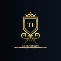 TI Letter Initial with Royal Template.elegant with crown logo vector, Creative Lettering Logo Vector Illustration.