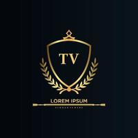TV Letter Initial with Royal Template.elegant with crown logo vector, Creative Lettering Logo Vector Illustration.