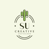 SU Initial letter green cactus logo vector