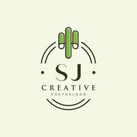 sj letra inicial vector de logotipo de cactus verde