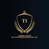 TI Letter Initial with Royal Template.elegant with crown logo vector, Creative Lettering Logo Vector Illustration.