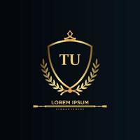 TU Letter Initial with Royal Template.elegant with crown logo vector, Creative Lettering Logo Vector Illustration.