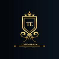 TE Letter Initial with Royal Template.elegant with crown logo vector, Creative Lettering Logo Vector Illustration.