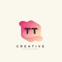 Elementos de plantilla de diseño de icono de logotipo de letra inicial tt con arte colorido de onda. vector