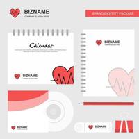 Heart ecg Logo Calendar Template CD Cover Diary and USB Brand Stationary Package Design Vector Template