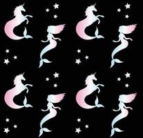 Seamless pattern of unicorn and mermaid vector