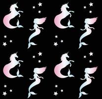 Seamless pattern of unicorn and mermaid vector