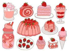 Cute sticker set with strawberry desserts and drinks isolated on white  background. 16350287 Vector Art at Vecteezy