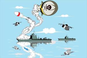 warships unleash cruise missiles into the sky. there are two ships and two fighter jets vector