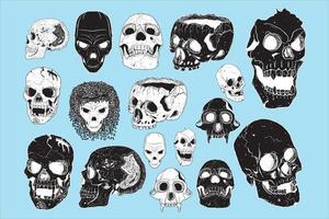 a collection of various kinds of images of human skulls. horror, mystical, black. various sides of the image. vector