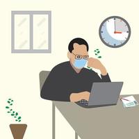 businessman working on laptop wearing mask vector