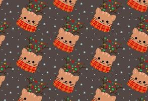Hand drawn card with cute cat face in scaf, garland, text 2023. vector