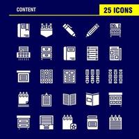 contenido paquete de iconos de glifos sólidos para diseñadores y desarrolladores iconos de libro marca de libro contenido contenido bolígrafos vector de contenido de bolsillo