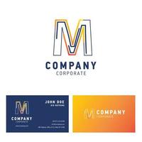 M company logo design with visiting card vector