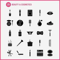 Beauty And Cosmetics Solid Glyph Icon for Web Print and Mobile UXUI Kit Such as Bowl Food Kitchen Beauty Cosmetic Makeup Powder Puff Pictogram Pack Vector