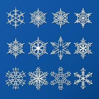 conjunto de copos de nieve, tejido de encaje. ilustración vectorial de patrones de invierno vector