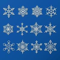 Set of snowflakes, lace weaving. Vector illustration of winter patterns