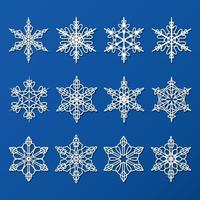 Set of snowflakes, lace weaving. Vector illustration of winter patterns