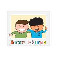 Kids drawing vector Illustration of childhood photo of best friend in a cartoon style