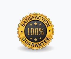 100 Percent satisfaction guarantee gold badge with stars. vector