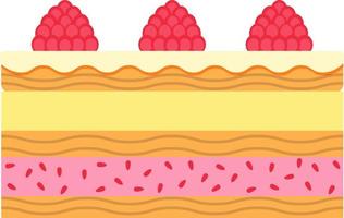 Sponge cake with raspberries. Isolated on white background. Vector illustration in flat style