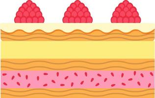 Sponge cake with raspberries. Isolated on white background. Vector illustration in flat style