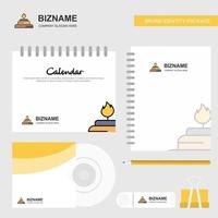 Burner Logo Calendar Template CD Cover Diary and USB Brand Stationary Package Design Vector Template