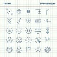 deportes 25 iconos de doodle conjunto de iconos de negocios dibujados a mano vector